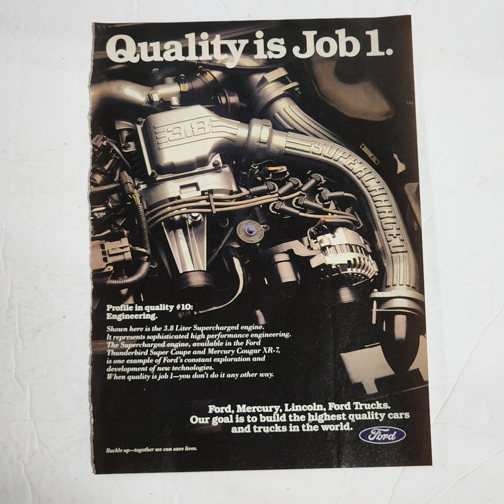 Vintage 1990 Ford Engineering Supercharged Motor Print Ad 8x10 Original Clipping